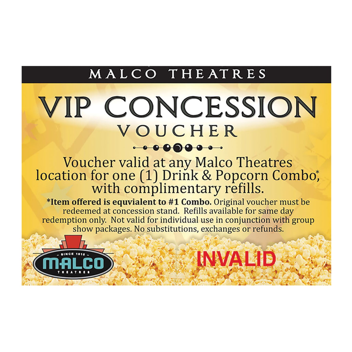 MALCO VIP CONCESSION VOUCHERS